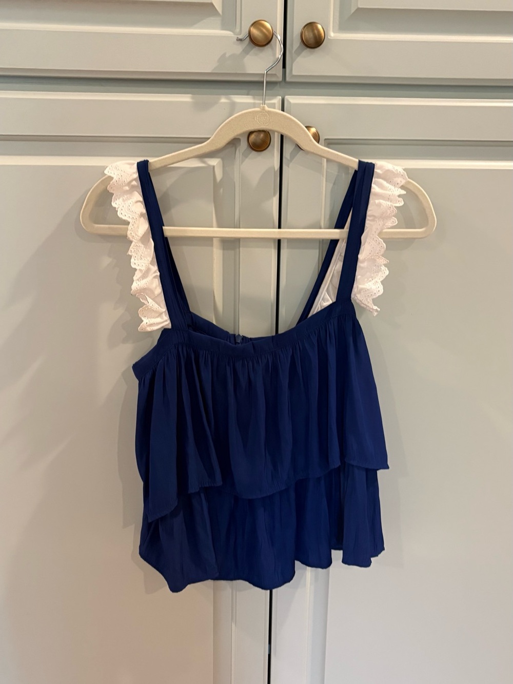 Koch Silk Navy tiered top with White Eyelet Straps
